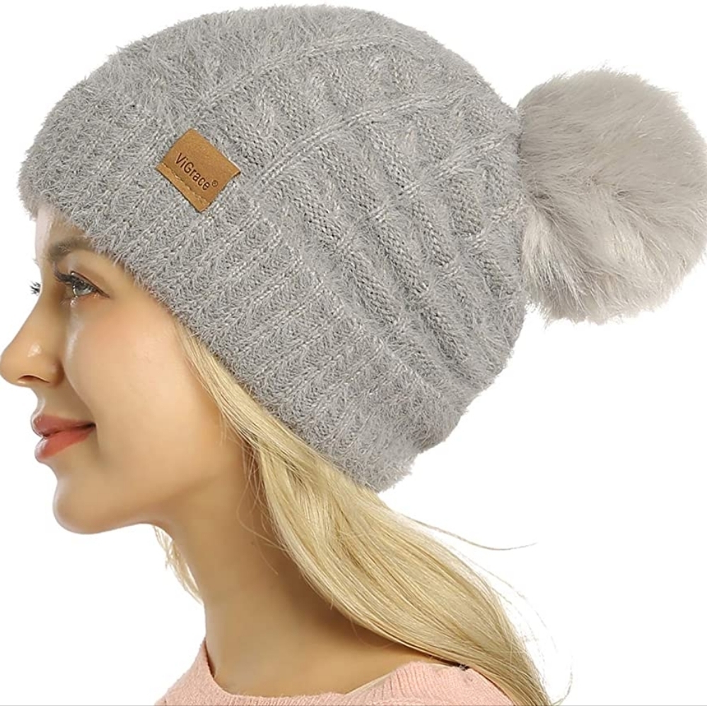 Beanie Pompom Women's Knit Slouchy Chunky Baggy Hat Faux Fur Womens Ligh…